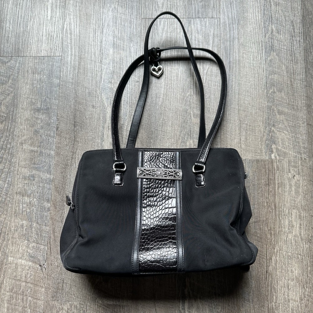 Brighton "One World" Organizer‎ Shoulder Bag With Leather Handle Croc Y2K Rare